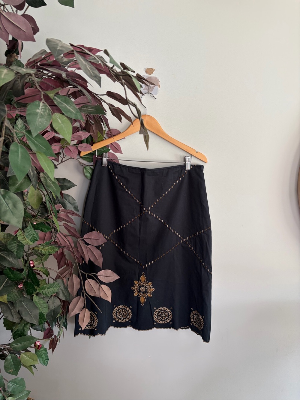 Studio Black Midi Skirt with Gold Embroidery